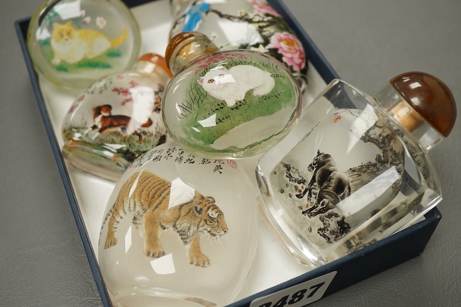Six Chinese inside-painted glass 'animal' snuff bottles
